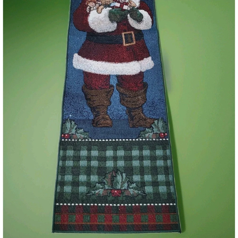 Christmas Wall Hanging Santa Claus Mohawk‎ Home Tapestry Decor Holly Vintage USA